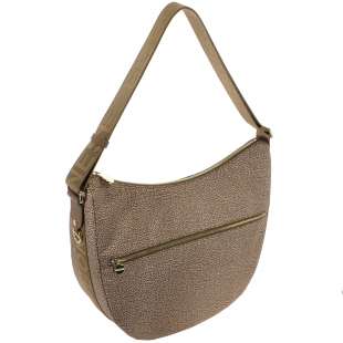 Borbonese Luna Medium Hobo Di Nylon Riciclato OP Beige/Marrone 934109I15 994 2