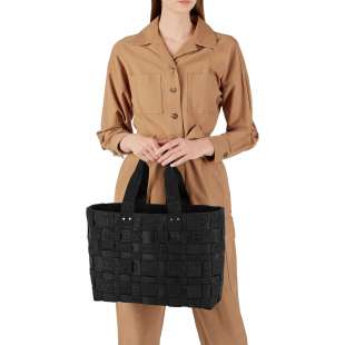 Borbonese Shopping Bag di Nylon Intrecciato Strapcycle Large Nero 924522H27100 2