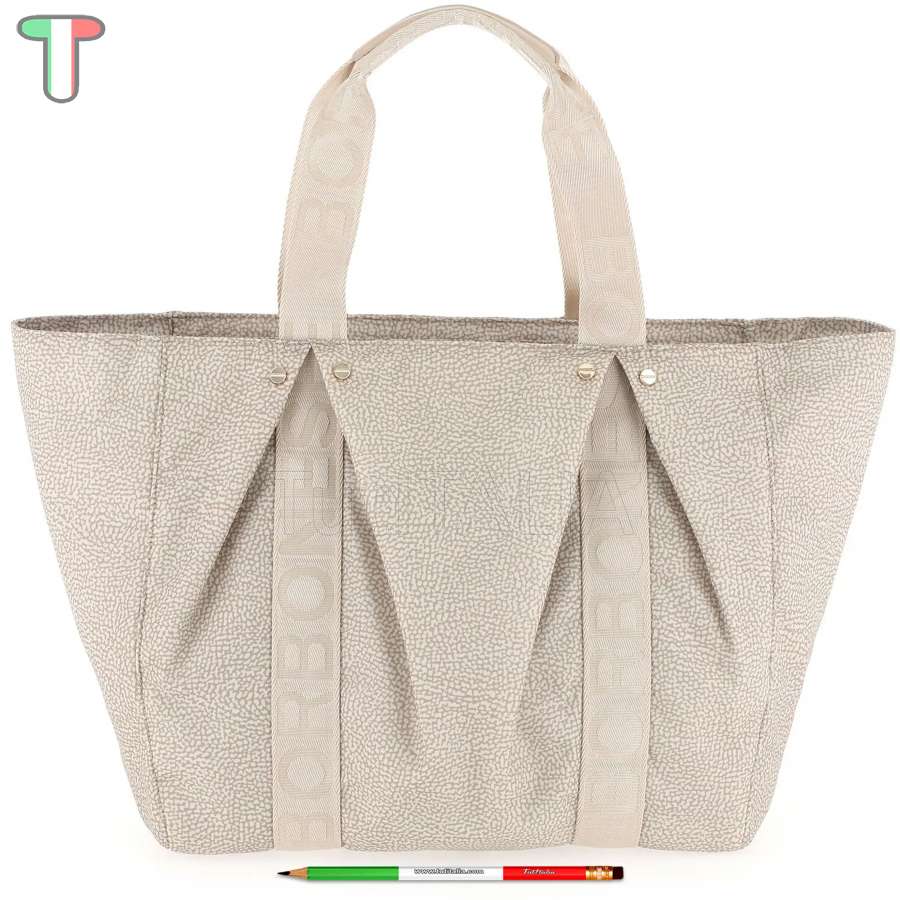 Borsa Shopper Large BORBONESE linea Graffiti in Tessuto Colore Naturale  Nero a sconto