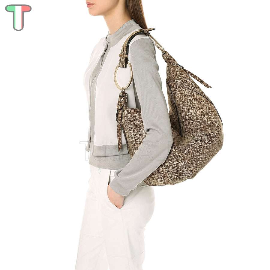 Borbonese Orbit Hobo Bag large in Camoscio Op Naturale 963854684 X06  handbag | TutITALIA