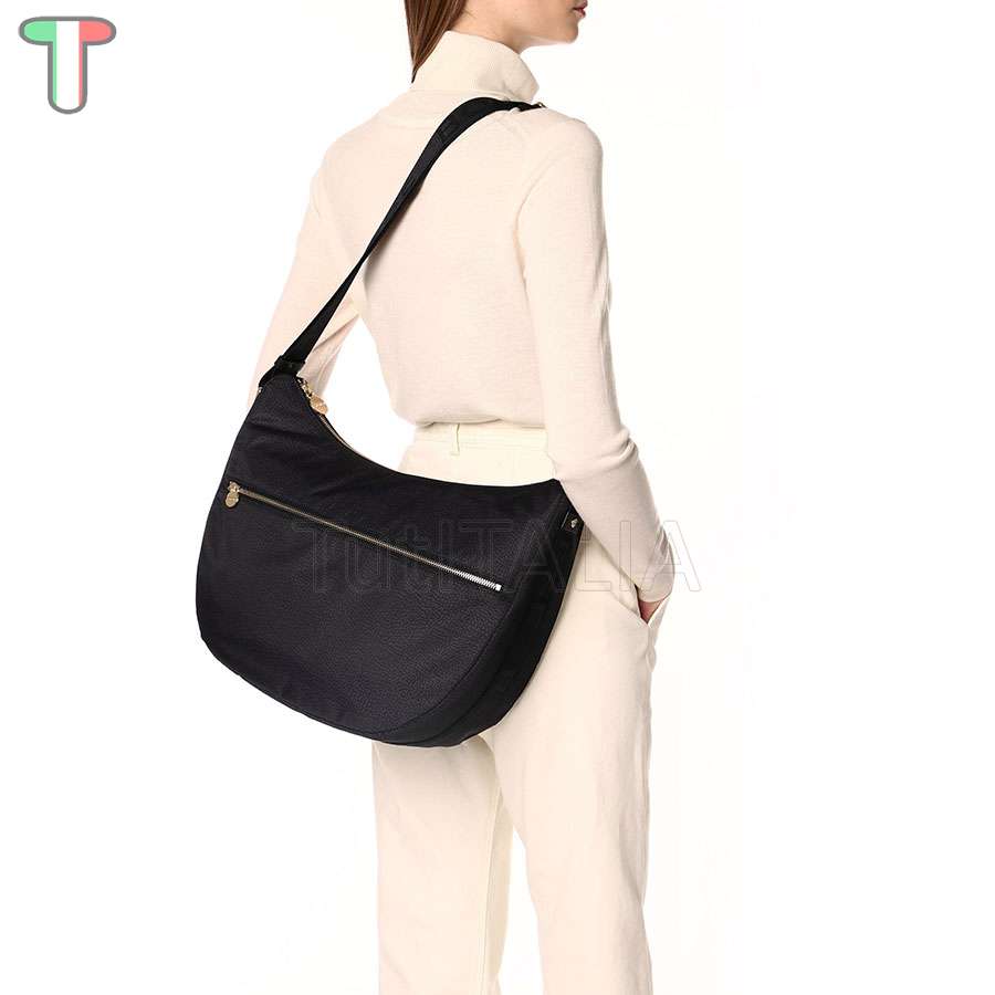 Borbonese Luna Medium Hobo Di Nylon Riciclato OP Nero 934109I15 100  shoulder bag | TutITALIA