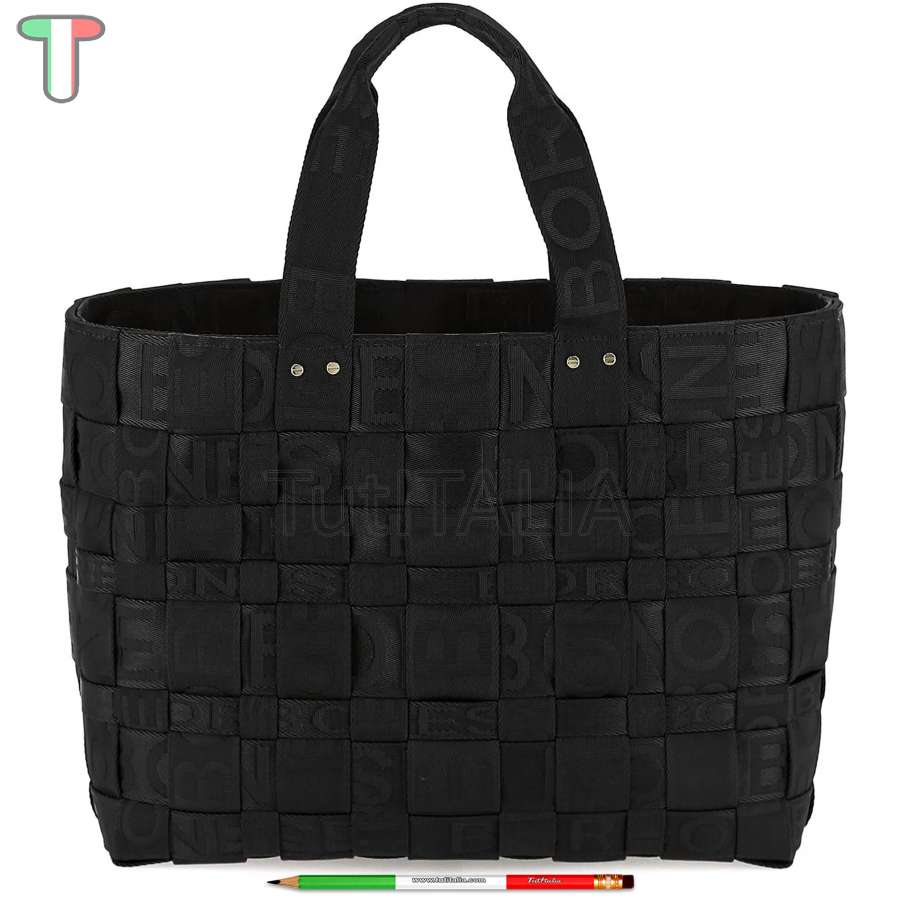 Borbonese Shopping Bag di Nylon Intrecciato Strapcycle Large Nero 924522H27100