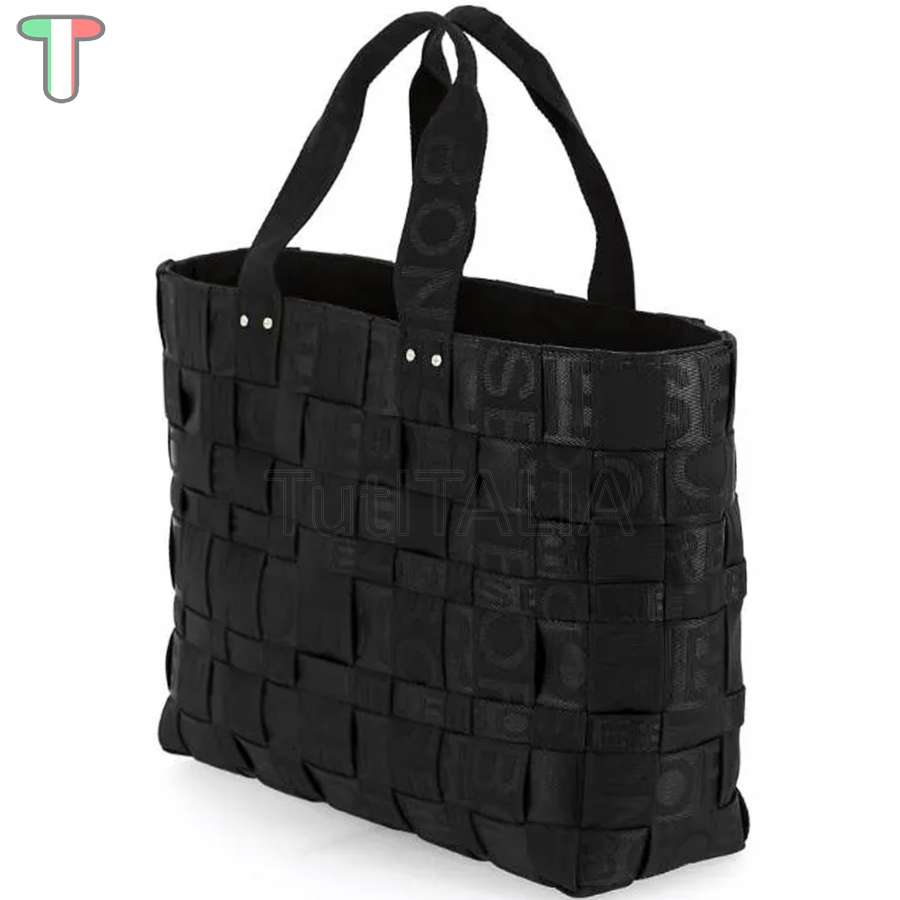 Borbonese Shopping Bag di Nylon Intrecciato Strapcycle Large Nero 924522H27100