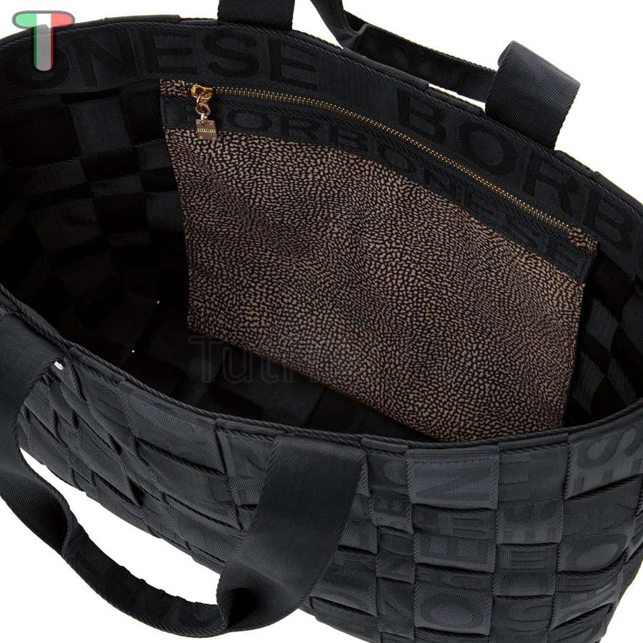 Borbonese Shopping Bag di Nylon Intrecciato Strapcycle Large Nero 924522H27100
